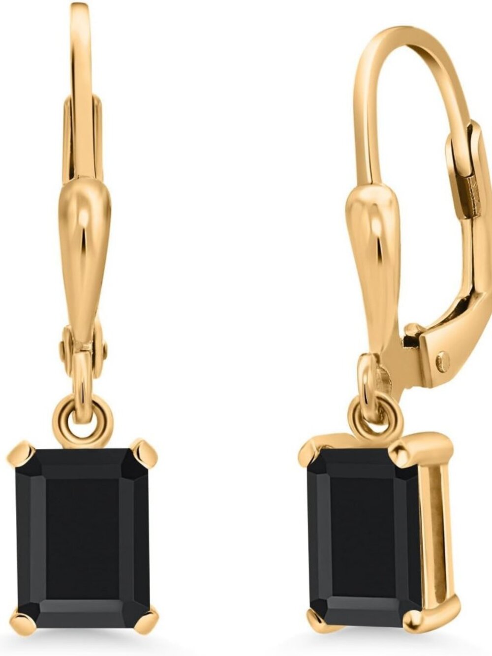Elegant 18K Gold Plated Silver Birthstone Drop Dangle Earrings | Emerald Cut